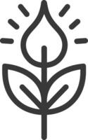 Black and White Line Art of a Plant with Two Leaves and a Single Blossom vector
