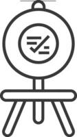 Black and white line drawing of a checklist on an easel vector
