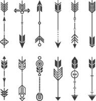 Set of Twelve Black and White Geometric Arrows vector