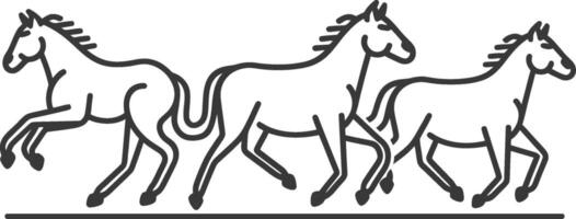 Three Line Drawn Horses Running in a Row vector