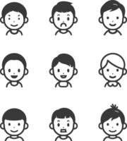 Set of Nine Simple Cartoon Child Icons with Different Hairstyles and Expressions vector