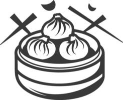 Steamed Dumplings Served in a Bamboo Steamer with Chopsticks vector