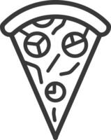 Black and White Line Drawing of a Pizza Slice with Toppings vector