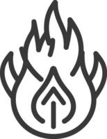Black and white line drawing of a flame with an arrow inside vector
