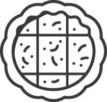 Black and white line drawing of a round pie with a crust vector