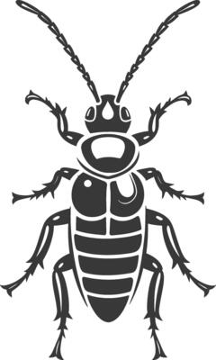 A black and white bug icon on a white background