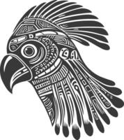 A black and white drawing of an eagle with tribal patterns vector