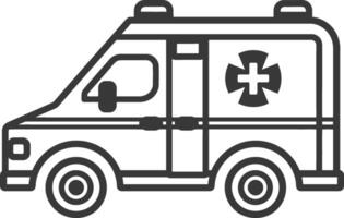 An ambulance is shown in a black and white line drawing vector