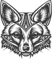 A black and white drawing of a fox head vector