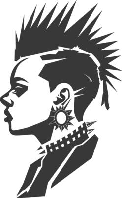 A silhouette of a woman with a mohawk and spikes