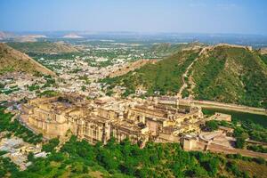 view over Amer fort from Jaigarh Fort in Jaipur, the capital of Rajasthan, India photo