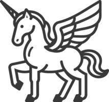 A black and white drawing of a unicorn with wings vector