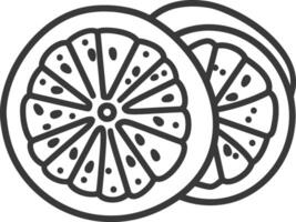 A black and white drawing of a lemon slice vector