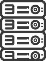 A black and white illustration of a server rack vector