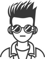 A man with glasses and a mohawk is shown in a black and white line drawing vector
