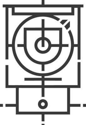 A black and white image of a target with a cross on it