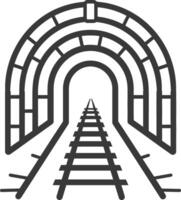 A black and white illustration of a tunnel with a train track vector