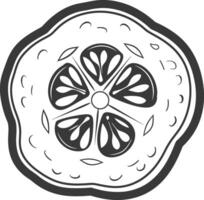A black and white drawing of a lemon slice vector