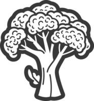A black and white illustration of a broccoli tree vector