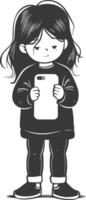 A girl holding a tablet computer with a blank screen vector