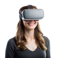 Woman smiling while using a VR headset, enjoying the experience png
