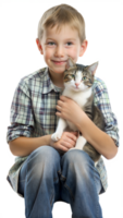 Boy hugging his cat and smiling png