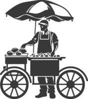 A man selling fruit on a cart with an umbrella vector