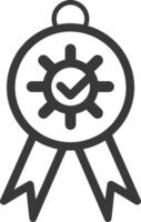 A black and white icon of a badge with a clock vector