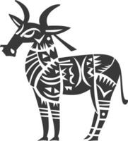 A black and white illustration of a goat with tribal patterns vector