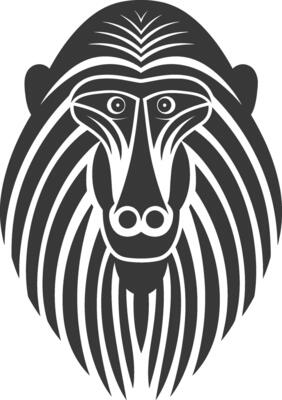 A black and white image of a monkey head