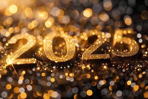 2021 new year gold glittery text on a bokeh background photo