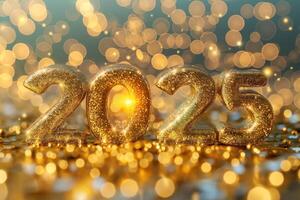 2025 new year 2020 gold glittery number with bokeh background photo