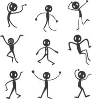 Stick figure dancing and jumping in various poses vector
