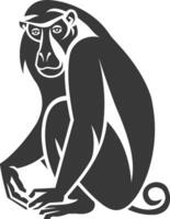 A monkey sitting on its haunches, with a black and white design vector