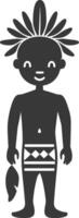 A black and white illustration of a man in a native costume vector