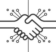 Two hands shaking hands with a line connecting them vector