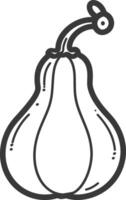 A black and white drawing of a pear vector