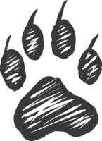 A black and white drawing of a paw print vector