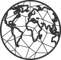 A black and white drawing of a globe with a geometric pattern vector