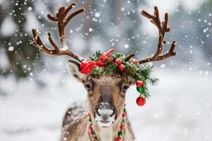 Christmas Reindeer in real nature with ice cold polar environment photo
