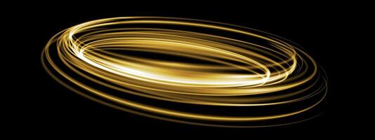 Abstract green speed light lines neon ring glowing circle round movement on black background vector