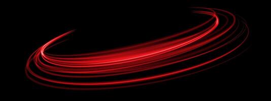 Abstract red speed light lines neon ring glowing circle round movement on black background vector