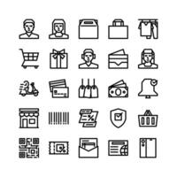 Line Icons Including User, Packaging, Bag, Clothes, Cart, Gift, Customer Service, Wallet, Delivery, Credit Card, Tag, Money, Notification, Store, Barcode, Discount, Shield, Basket, Qr Code, Etc. vector