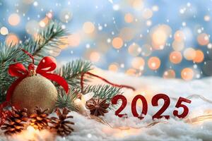 2020 calendar with christmas decorations and snow photo