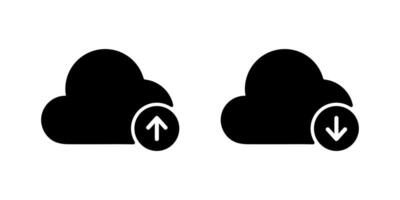 Cloud upload and cloud download icon. Online data upload and download concept solid black glyph icon vector