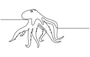 Continuous line drawing of octopus. One line of cephalopod vector