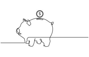 Continuous line drawing of piggy bank vector