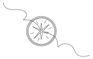 One continuous line drawing of traveler compass vector