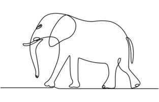 Continuous line of walking standing elephant vector