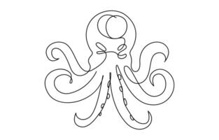 Continuous line drawing of octopus. One line of cephalopod,1 vector